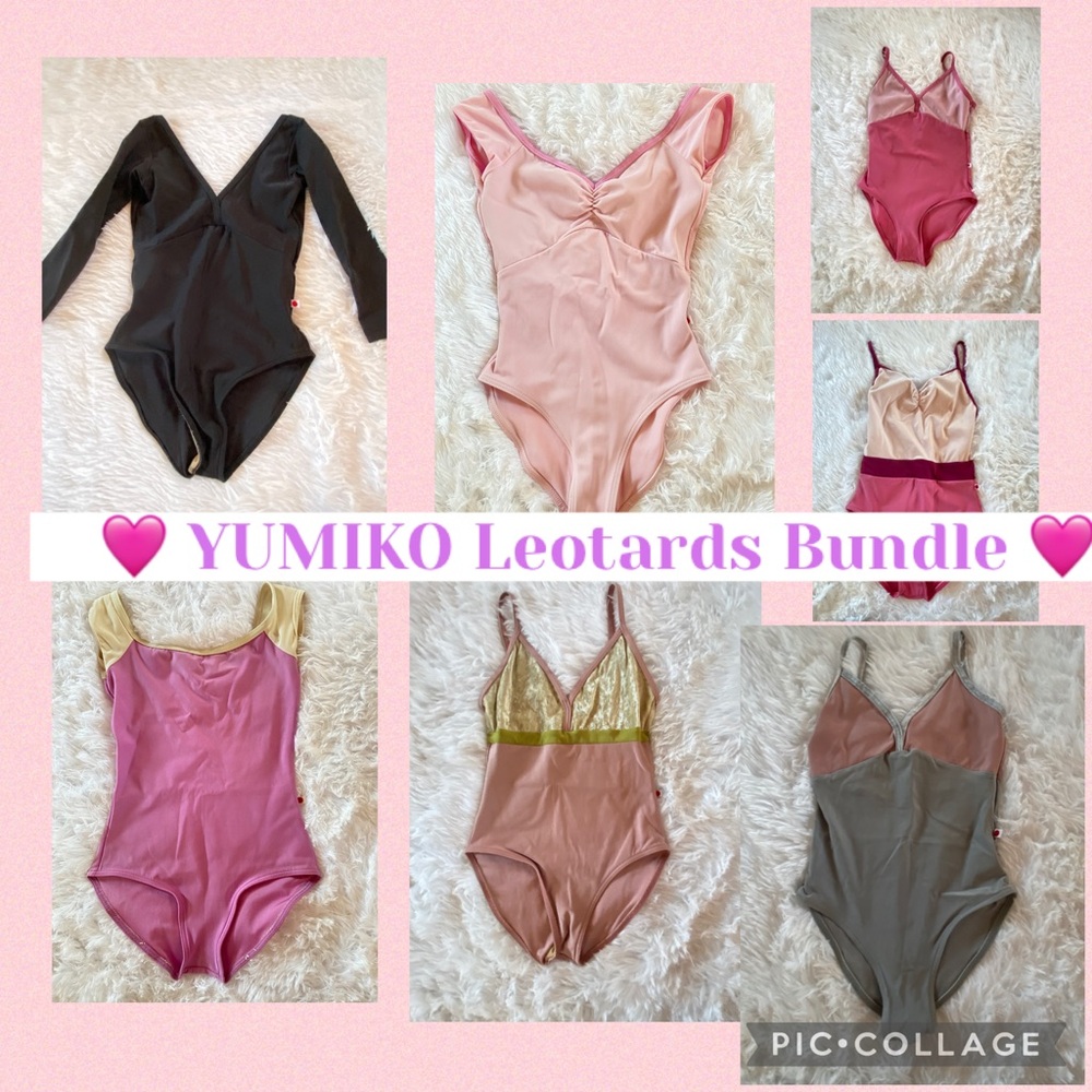Yumiko Leotard Collection of 7 Leotards - Black, Pink, Fuchsia, Silver Gray